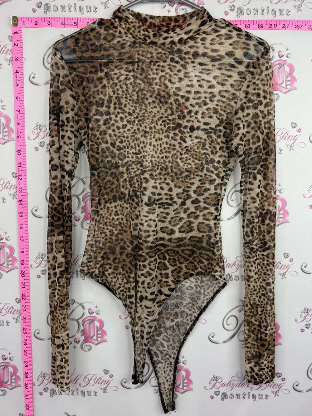 Seductions bodysuit mesh Leopard Print Long-Sleeve Mesh Bodysuit - Beige